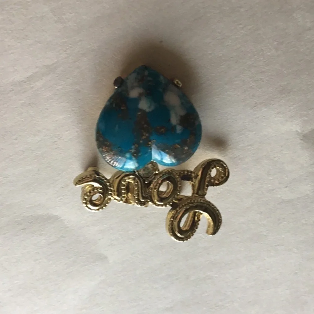 TURQUOISE VINTAGE HEART AND LOVE SPELLED‎ OUT PIN BROOCH